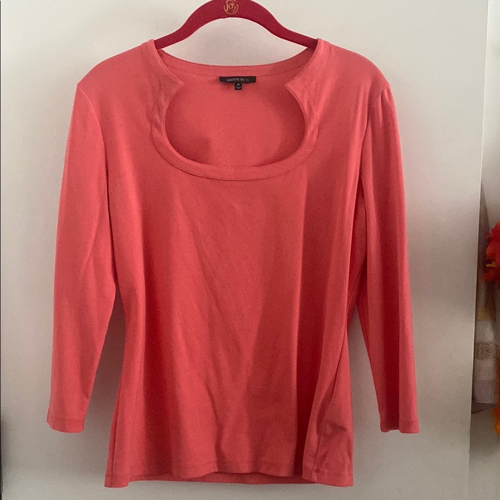 Lafayette 148 New York Pink 3/4 Sleeve Cut Out Blouse